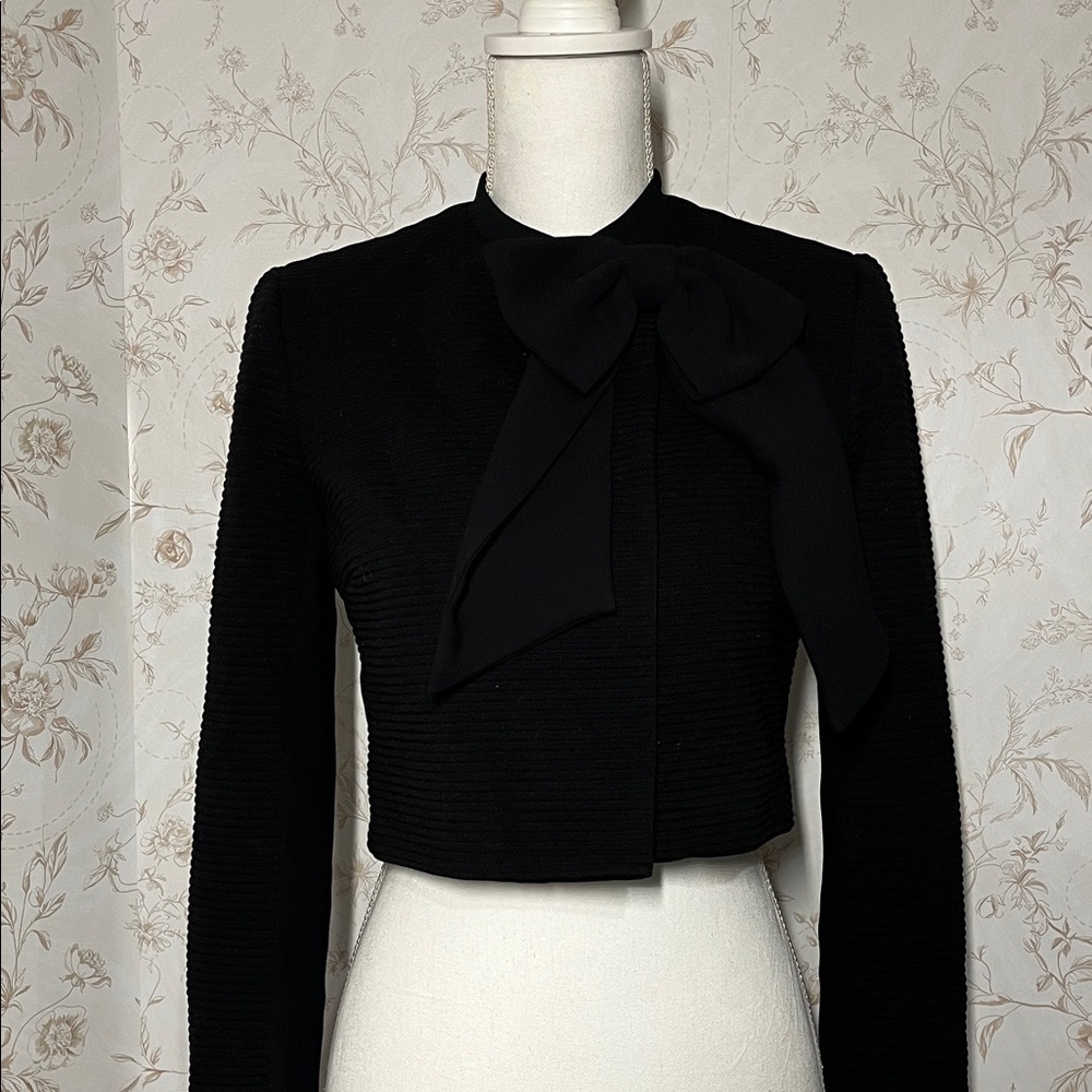 Alice + Olivia Black Cropped Jacket with Bow Detail